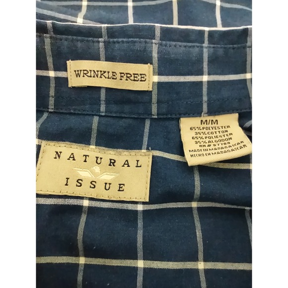 Natural Issue Button Down Shirt Mens M Blue Check Wrinkle Free Short Sleeve Grid - Picture 7 of 9